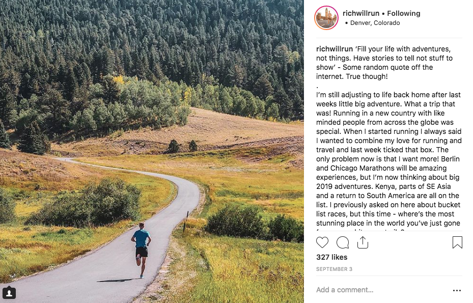 Instagram @richwillrun was picked by @Saucony for a dream running trip to the USA